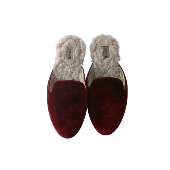 Birdies Women's The Phoebe Slip-On Mules Wild Berry   Red Velvet Faux Fur Sz 6 - Picture 4 of 9